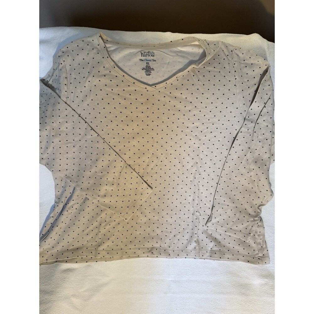 Croft & Barrow Classic Tee XXL Tan Black Polka Dot Long Sleeve Cotton